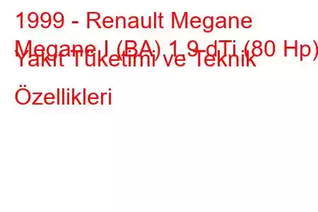 1999 - Renault Megane
Megane I (BA) 1.9 dTi (80 Hp) Yakıt Tüketimi ve Teknik Özellikleri