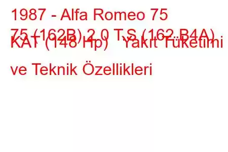 1987 - Alfa Romeo 75
75 (162B) 2.0 T.S (162.B4A) KAT (148 Hp) Yakıt Tüketimi ve Teknik Özellikleri