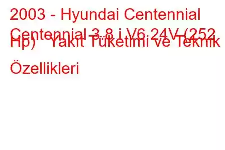 2003 - Hyundai Centennial
Centennial 3.8 i V6 24V (252 Hp) Yakıt Tüketimi ve Teknik Özellikleri