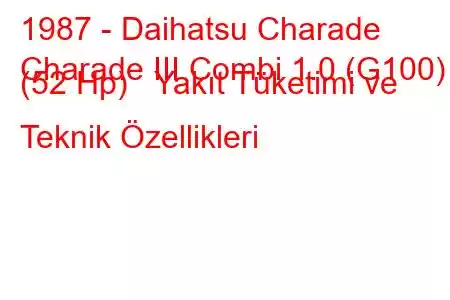 1987 - Daihatsu Charade
Charade III Combi 1.0 (G100) (52 Hp) Yakıt Tüketimi ve Teknik Özellikleri