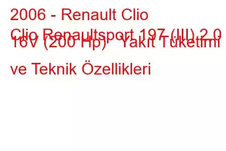 2006 - Renault Clio
Clio Renaultsport 197 (III) 2.0 i 16V (200 Hp) Yakıt Tüketimi ve Teknik Özellikleri