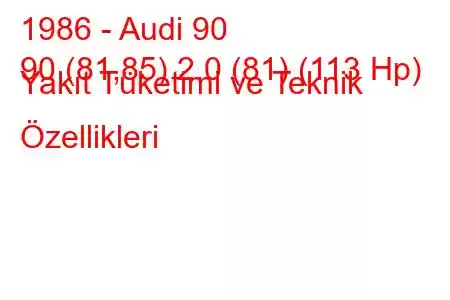 1986 - Audi 90
90 (81,85) 2.0 (81) (113 Hp) Yakıt Tüketimi ve Teknik Özellikleri