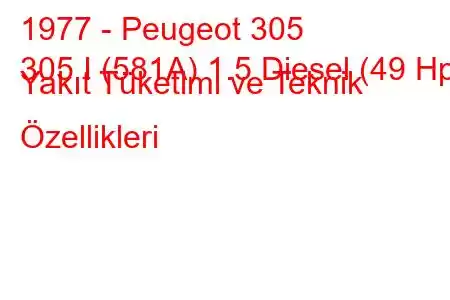 1977 - Peugeot 305
305 I (581A) 1.5 Diesel (49 Hp) Yakıt Tüketimi ve Teknik Özellikleri