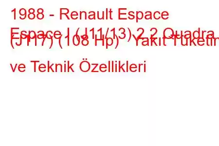 1988 - Renault Espace
Espace I (J11/13) 2.2 Quadra (J117) (108 Hp) Yakıt Tüketimi ve Teknik Özellikleri