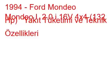 1994 - Ford Mondeo
Mondeo I 2.0 i 16V 4x4 (132 Hp) Yakıt Tüketimi ve Teknik Özellikleri