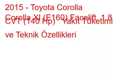 2015 - Toyota Corolla
Corolla XI (E160) Facelift 1.8 CVT (140 Hp) Yakıt Tüketimi ve Teknik Özellikleri