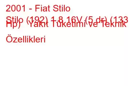 2001 - Fiat Stilo
Stilo (192) 1.8 16V (5 dr) (133 Hp) Yakıt Tüketimi ve Teknik Özellikleri