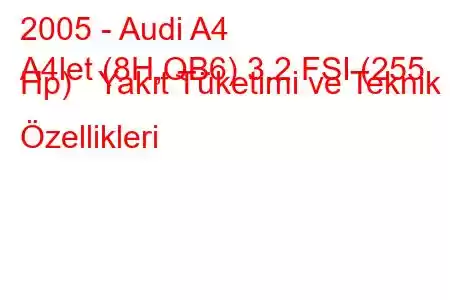 2005 - Audi A4
A4let (8H,QB6) 3.2 FSI (255 Hp) Yakıt Tüketimi ve Teknik Özellikleri