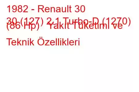 1982 - Renault 30
30 (127) 2.1 Turbo-D (1270) (86 Hp) Yakıt Tüketimi ve Teknik Özellikleri