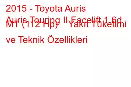 2015 - Toyota Auris
Auris Touring II Facelift 1.6d MT (112 Hp) Yakıt Tüketimi ve Teknik Özellikleri