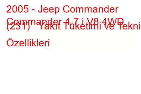 2005 - Jeep Commander
Commander 4.7 i V8 4WD (231) Yakıt Tüketimi ve Teknik Özellikleri