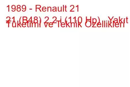 1989 - Renault 21
21 (B48) 2.2 i (110 Hp) Yakıt Tüketimi ve Teknik Özellikleri