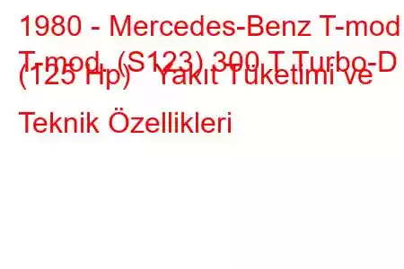 1980 - Mercedes-Benz T-mod.
T-mod. (S123) 300 T Turbo-D (125 Hp) Yakıt Tüketimi ve Teknik Özellikleri