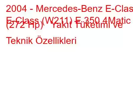 2004 - Mercedes-Benz E-Class
E-Class (W211) E 350 4Matic (272 Hp) Yakıt Tüketimi ve Teknik Özellikleri