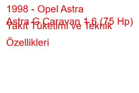 1998 - Opel Astra
Astra G Caravan 1.6 (75 Hp) Yakıt Tüketimi ve Teknik Özellikleri