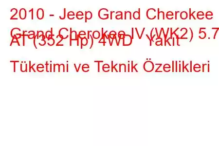 2010 - Jeep Grand Cherokee
Grand Cherokee IV (WK2) 5.7 AT (352 Hp) 4WD Yakıt Tüketimi ve Teknik Özellikleri