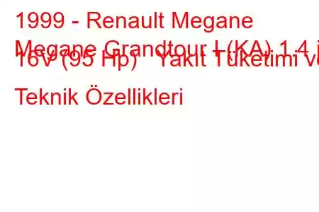 1999 - Renault Megane
Megane Grandtour I (KA) 1.4 i 16V (95 Hp) Yakıt Tüketimi ve Teknik Özellikleri