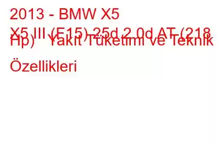 2013 - BMW X5
X5 III (F15) 25d 2.0d AT (218 Hp) Yakıt Tüketimi ve Teknik Özellikleri