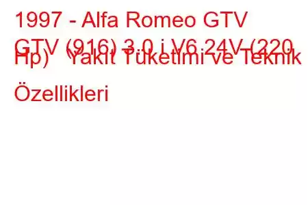 1997 - Alfa Romeo GTV
GTV (916) 3.0 i V6 24V (220 Hp) Yakıt Tüketimi ve Teknik Özellikleri