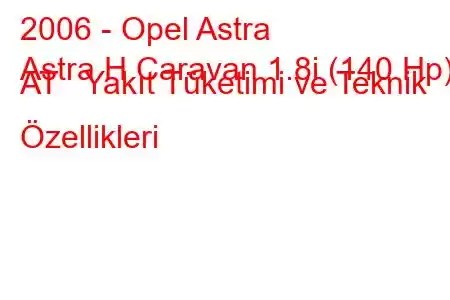 2006 - Opel Astra
Astra H Caravan 1.8i (140 Hp) AT Yakıt Tüketimi ve Teknik Özellikleri