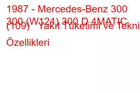 1987 - Mercedes-Benz 300
300 (W124) 300 D 4MATIC (109) Yakıt Tüketimi ve Teknik Özellikleri