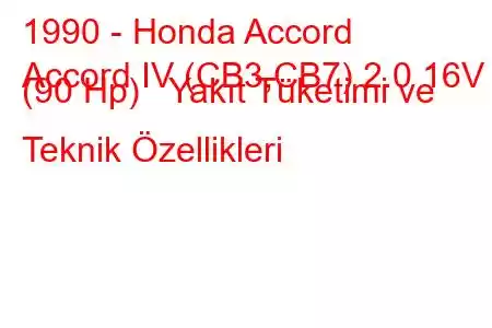 1990 - Honda Accord
Accord IV (CB3,CB7) 2.0 16V (90 Hp) Yakıt Tüketimi ve Teknik Özellikleri