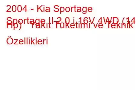 2004 - Kia Sportage
Sportage II 2.0 i 16V 4WD (142 Hp) Yakıt Tüketimi ve Teknik Özellikleri