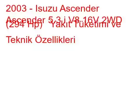 2003 - Isuzu Ascender
Ascender 5.3 i V8 16V 2WD (294 Hp) Yakıt Tüketimi ve Teknik Özellikleri