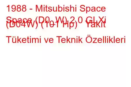 1988 - Mitsubishi Space
Space (D0_W) 2.0 GLXi (D04W) (101 Hp) Yakıt Tüketimi ve Teknik Özellikleri