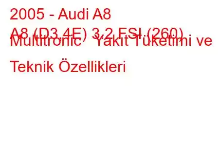 2005 - Audi A8
A8 (D3,4E) 3.2 FSI (260) Multitronic Yakıt Tüketimi ve Teknik Özellikleri