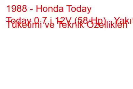 1988 - Honda Today
Today 0.7 i 12V (58 Hp) Yakıt Tüketimi ve Teknik Özellikleri