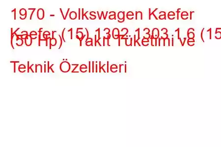 1970 - Volkswagen Kaefer
Kaefer (15) 1302,1303 1.6 (15) (50 Hp) Yakıt Tüketimi ve Teknik Özellikleri