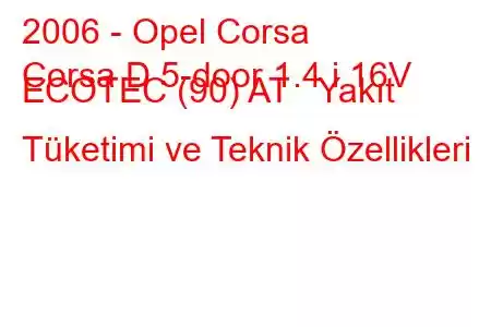 2006 - Opel Corsa
Corsa D 5-door 1.4 i 16V ECOTEC (90) AT Yakıt Tüketimi ve Teknik Özellikleri