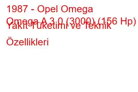 1987 - Opel Omega
Omega A 3.0 (3000) (156 Hp) Yakıt Tüketimi ve Teknik Özellikleri