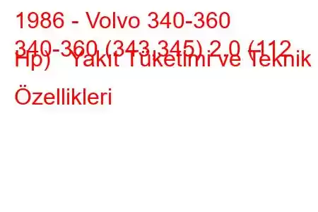 1986 - Volvo 340-360
340-360 (343,345) 2.0 (112 Hp) Yakıt Tüketimi ve Teknik Özellikleri