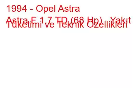 1994 - Opel Astra
Astra F 1.7 TD (68 Hp) Yakıt Tüketimi ve Teknik Özellikleri