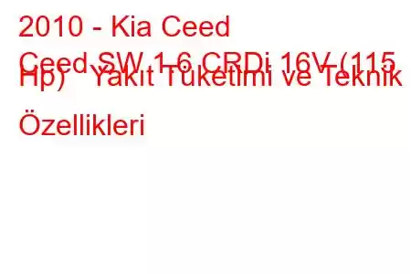 2010 - Kia Ceed
Ceed SW 1.6 CRDi 16V (115 Hp) Yakıt Tüketimi ve Teknik Özellikleri