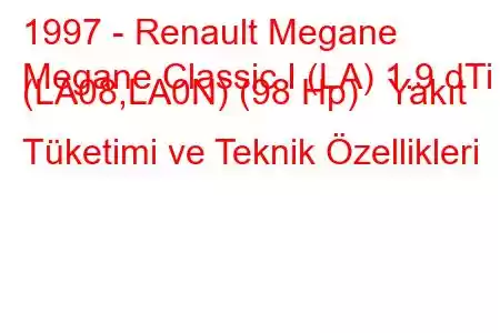 1997 - Renault Megane
Megane Classic I (LA) 1.9 dTi (LA08,LA0N) (98 Hp) Yakıt Tüketimi ve Teknik Özellikleri