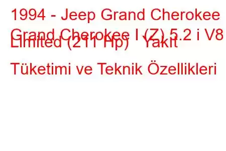 1994 - Jeep Grand Cherokee
Grand Cherokee I (Z) 5.2 i V8 Limited (211 Hp) Yakıt Tüketimi ve Teknik Özellikleri