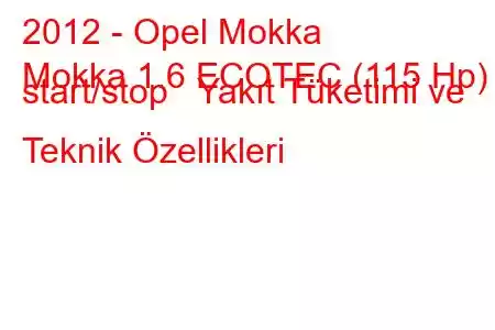 2012 - Opel Mokka
Mokka 1.6 ECOTEC (115 Hp) start/stop Yakıt Tüketimi ve Teknik Özellikleri