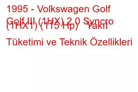 1995 - Volkswagen Golf
Golf III (1HX) 2.0 Syncro (1HX1) (115 Hp) Yakıt Tüketimi ve Teknik Özellikleri