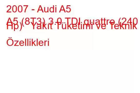 2007 - Audi A5
A5 (8T3) 3.0 TDI quattro (240 Hp) Yakıt Tüketimi ve Teknik Özellikleri