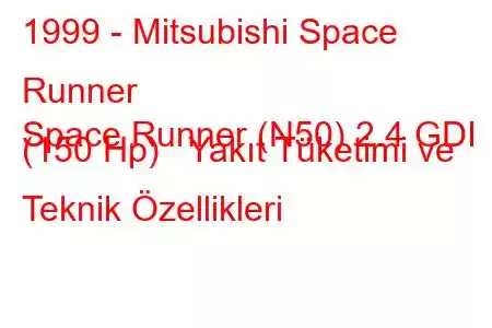 1999 - Mitsubishi Space Runner
Space Runner (N50) 2.4 GDI (150 Hp) Yakıt Tüketimi ve Teknik Özellikleri