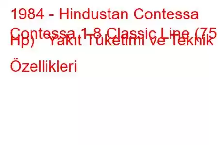 1984 - Hindustan Contessa
Contessa 1.8 Classic Line (75 Hp) Yakıt Tüketimi ve Teknik Özellikleri