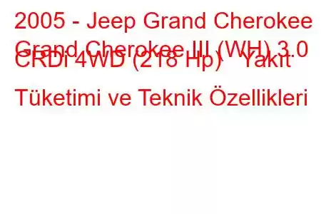 2005 - Jeep Grand Cherokee
Grand Cherokee III (WH) 3.0 CRDi 4WD (218 Hp) Yakıt Tüketimi ve Teknik Özellikleri