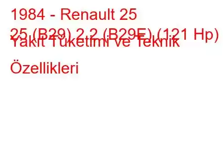 1984 - Renault 25
25 (B29) 2.2 (B29E) (121 Hp) Yakıt Tüketimi ve Teknik Özellikleri