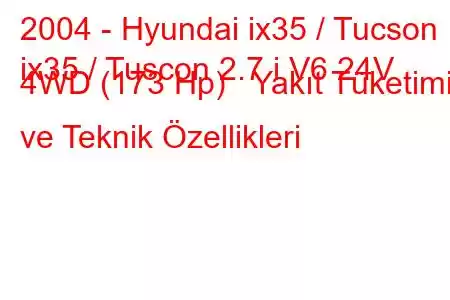 2004 - Hyundai ix35 / Tucson
ix35 / Tuscon 2.7 i V6 24V 4WD (173 Hp) Yakıt Tüketimi ve Teknik Özellikleri