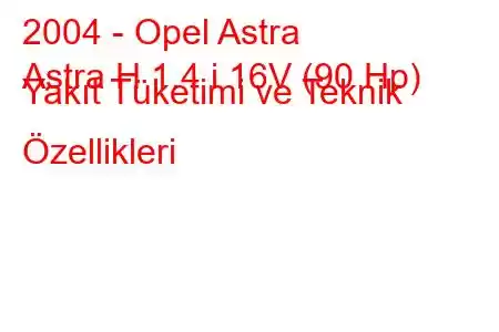 2004 - Opel Astra
Astra H 1.4 i 16V (90 Hp) Yakıt Tüketimi ve Teknik Özellikleri