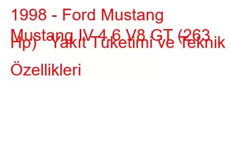 1998 - Ford Mustang
Mustang IV 4.6 V8 GT (263 Hp) Yakıt Tüketimi ve Teknik Özellikleri