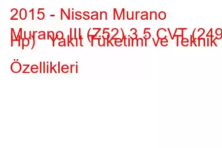 2015 - Nissan Murano
Murano III (Z52) 3.5 CVT (249 Hp) Yakıt Tüketimi ve Teknik Özellikleri